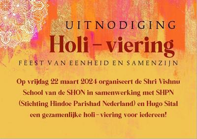 Holi Bezinnings Bijeenkomst op Shri Vishnu School op vrijdag 22 maart
